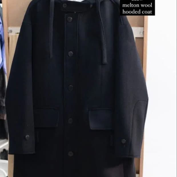 폴리테루 멜튼 울 후디드 코트 다크네이비 4