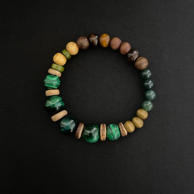 원석 & 우드 팔찌 포레스트 그린