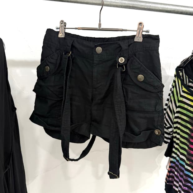 Y2K Black Suspender Shorts