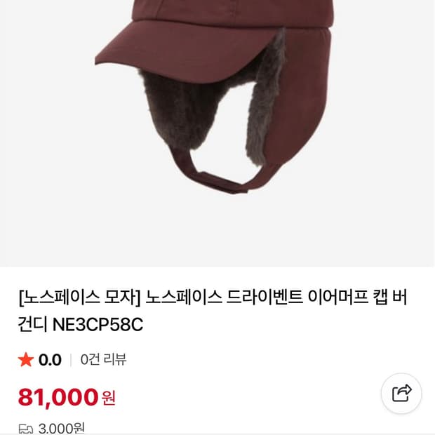 노스페이스 드라이벤트 이어머프 캡 버건디