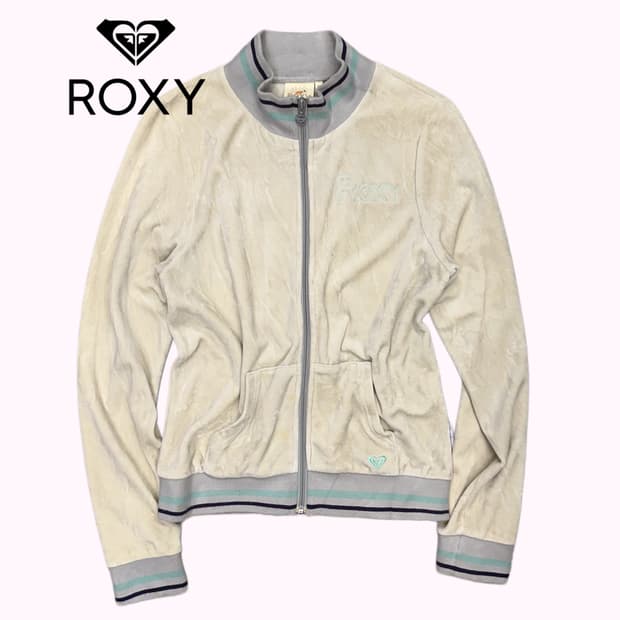ROXY logo ivory velvet zip-up