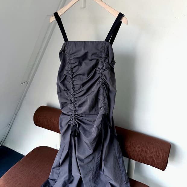Washed poly nylon shirred design dress
