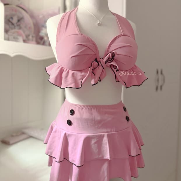 갸루 홀터넥 핑크 비키니 세트 히메카지 오네갸루 핀터깔 y2k 리즈리사