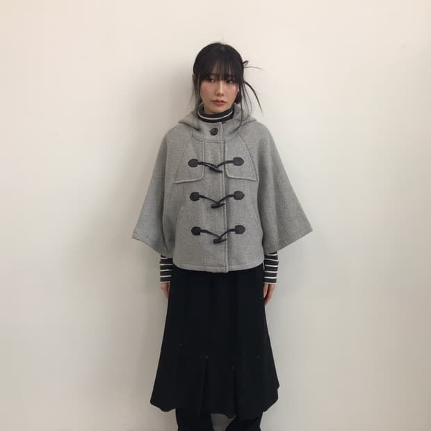 Herringbone Wool Blend Duffle Cape Coat