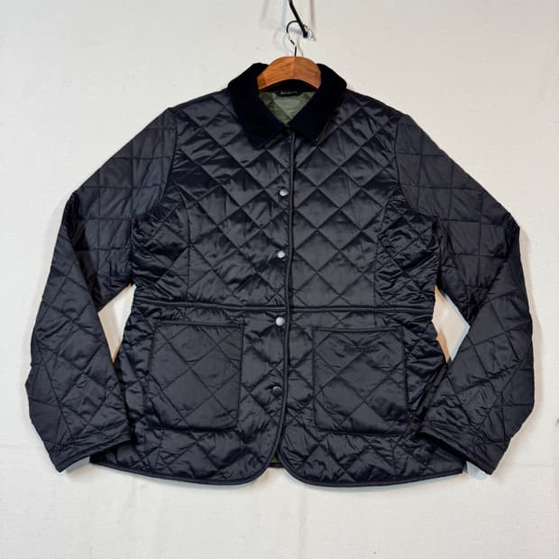 여L) 바버 데브론 퀼티드 자켓 블랙 올리브