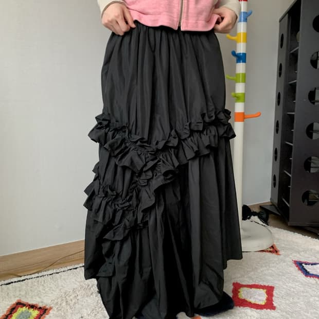 japanese vintage, frill maxi skirt