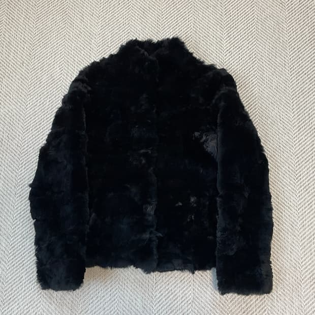 빈티지 블랙 래빗 퍼 자켓