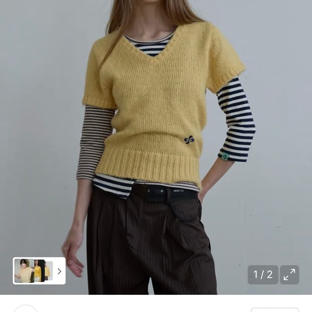 헤레틱 버튼 브이넥 니트 yellow