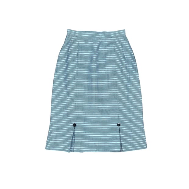 Blue Button Pleats Midi Skirt 
