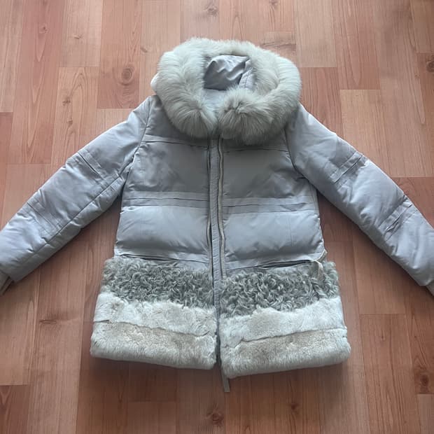 그레이 베이지 퍼 패딩 자켓