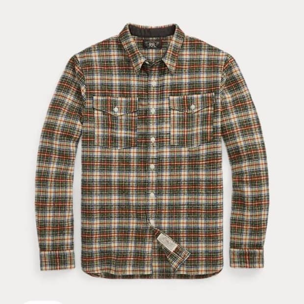 RRL 25 FW 플레이드 울 코튼 블렌드 트윌 셔츠 L