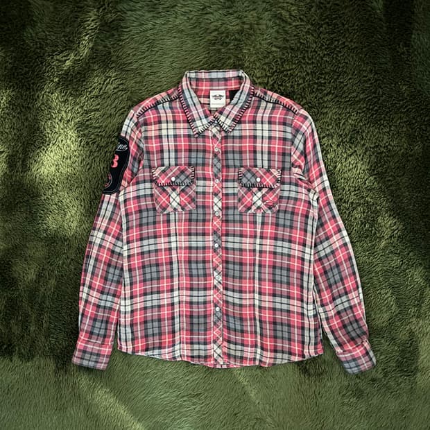 [L] 할리데이비슨 우먼스 웨스턴 펄스냅 스터드 플레이드 체크 셔츠