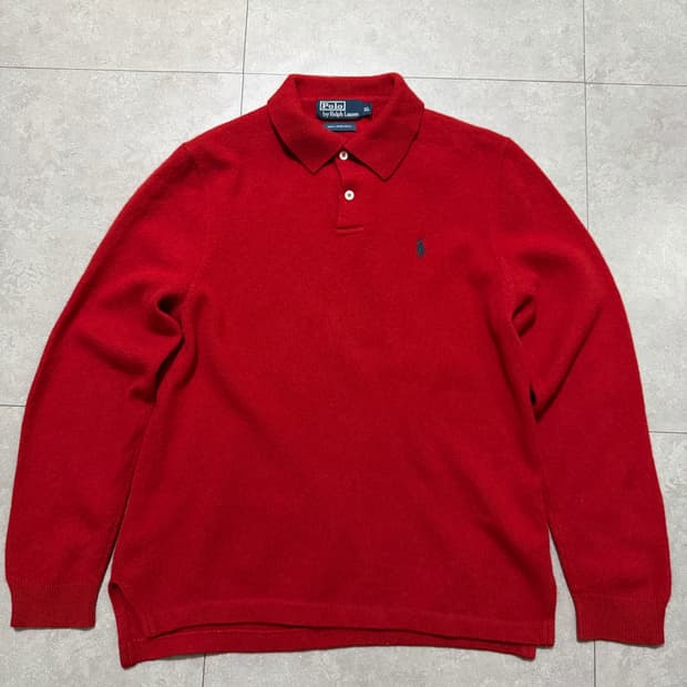 00s 랄프로렌 폴로 레드컬러 빈티지 램스울  카라 니트 셔츠  100s