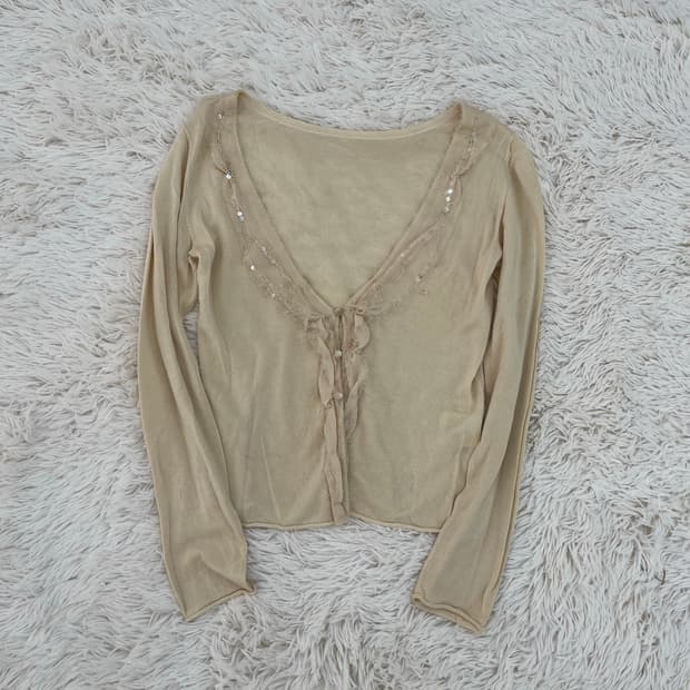 크림베이지 레이스가디건