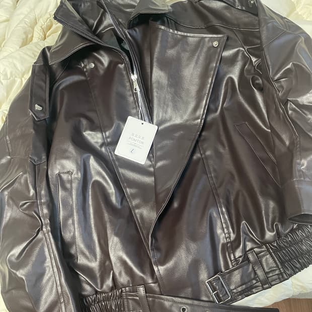 POMTOR 여성 봄 가을 클래식 캐주얼 루즈핏 PU 가죽 코트 라이더자