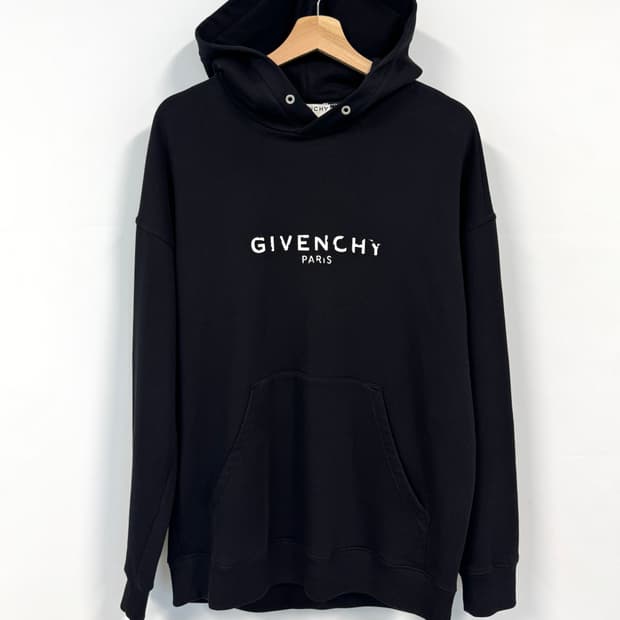 GIVENCHY 지방시 크랙 로고 블랙 후드티셔츠 S