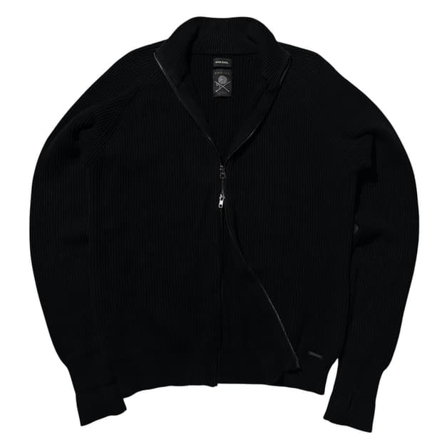 디젤 투웨이 니트 집업 가디건 블랙