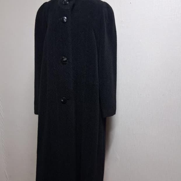 일본 Ceriaier 100% 알파카 롱코트 블랙 무지 헤링본짜임 77