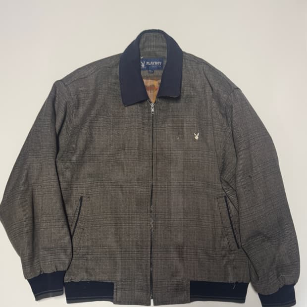 플레이보이 빈티지 체크 블루종 봄버 자켓 XL