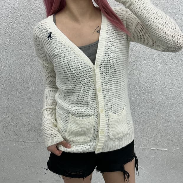 아베크롬비 순록로고 화이트 가디건 S