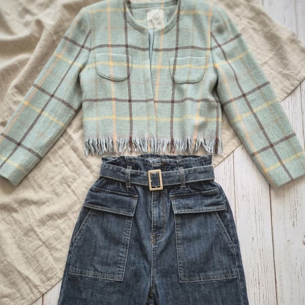 Ink In 빈티지 체크 프릴 자켓 & 데님 세트 (감성룩 추천)