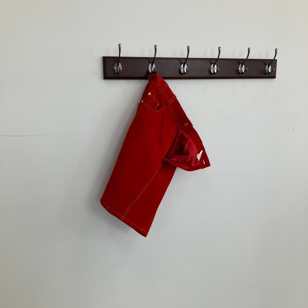 올드 로에베 레드 누벅 스웨이드 레더 미디 스커트