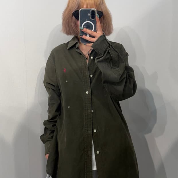 L 폴로 랄프 로렌 커스텀핏 코듀로이 셔츠 카키