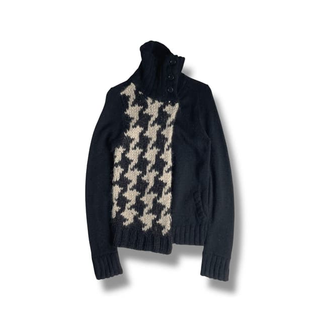 A/T 알파카 블렌드 하운드투스 체크 언밸런스 하이넥 자켓