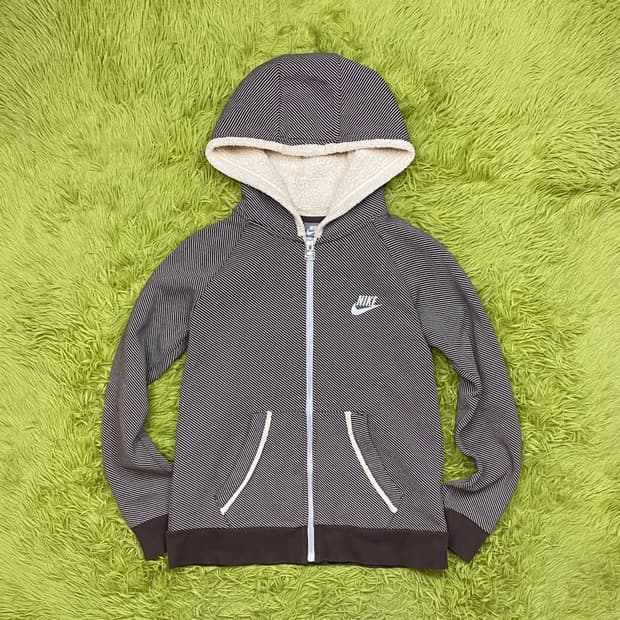 2000s 나이키 글리터 로고 쉐르파 라인 풀 집 스웻 후드 자켓