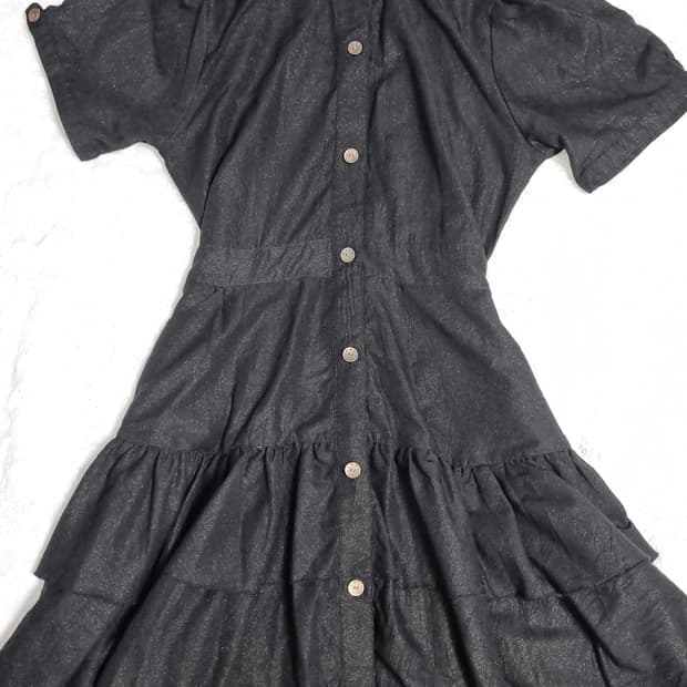 일본 빈티지 일브 블랙 셔링 프릴 원피스 로리타