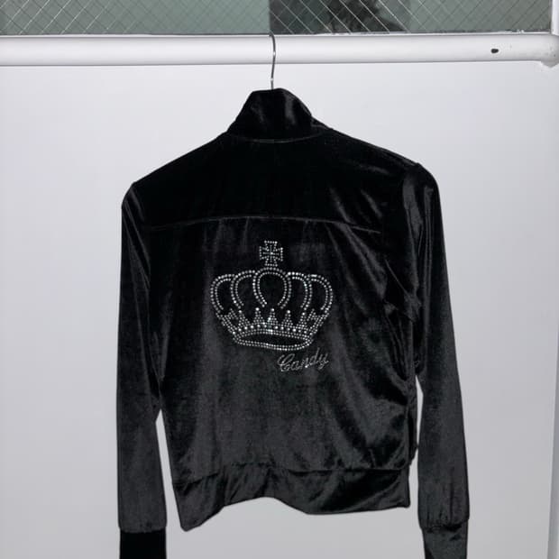 Y2K Black Velvet Slim Fit Zip-Up Hoodie