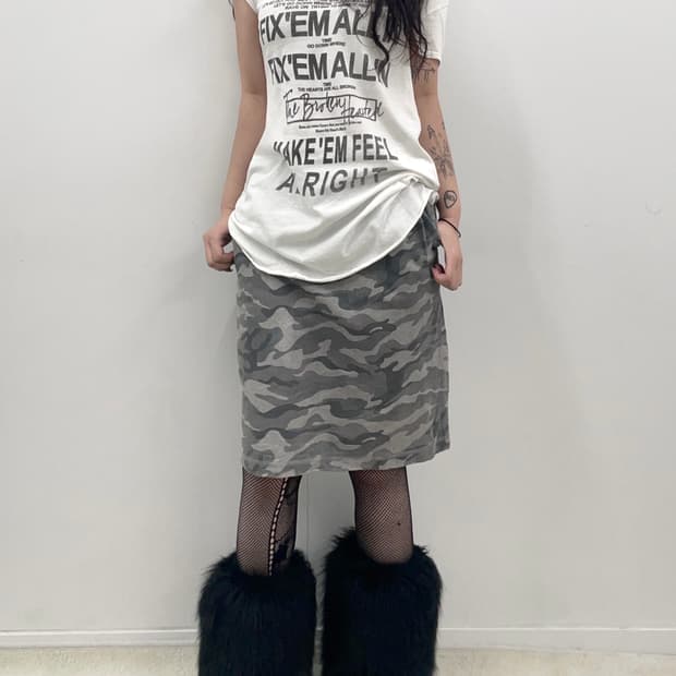 camo Pattern Details Midi skirt