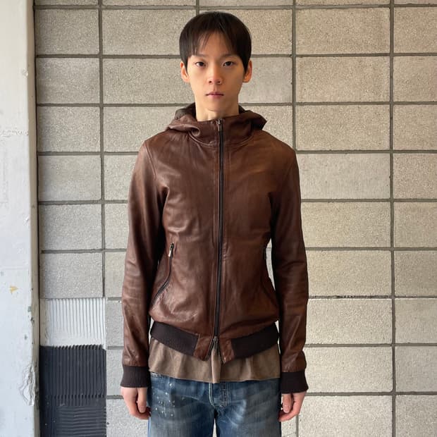 유나이트애로우즈 후드 레더 자켓