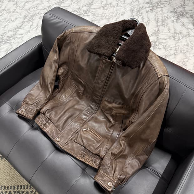 90s 퍼 카라 탈부착 100% 쉽스킨 양가죽 A2 봄버 자켓