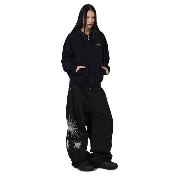 TWILIGHT BEAD WIDE VOLUME PANTS - BLACK