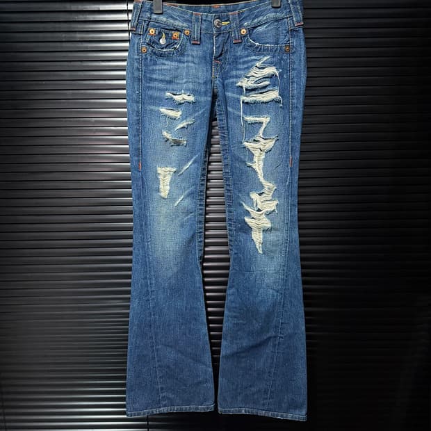 트루릴리젼 트루릴리전 디스트로이드진 찢청 웨스천 부츠컷 중청 나팔 25