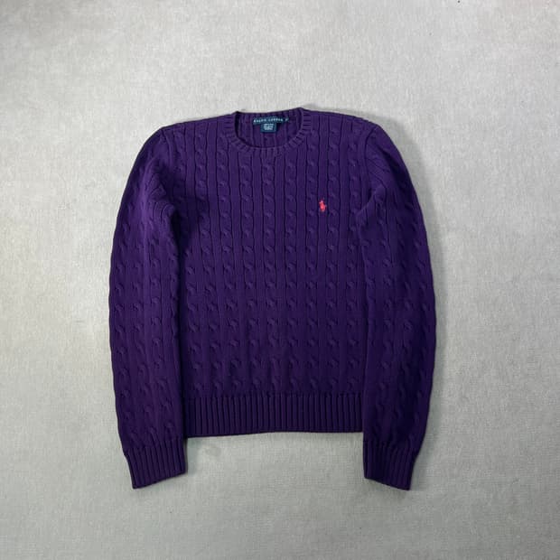 W 95 폴로랄프로렌 코튼 꽈배기 퍼플 니트