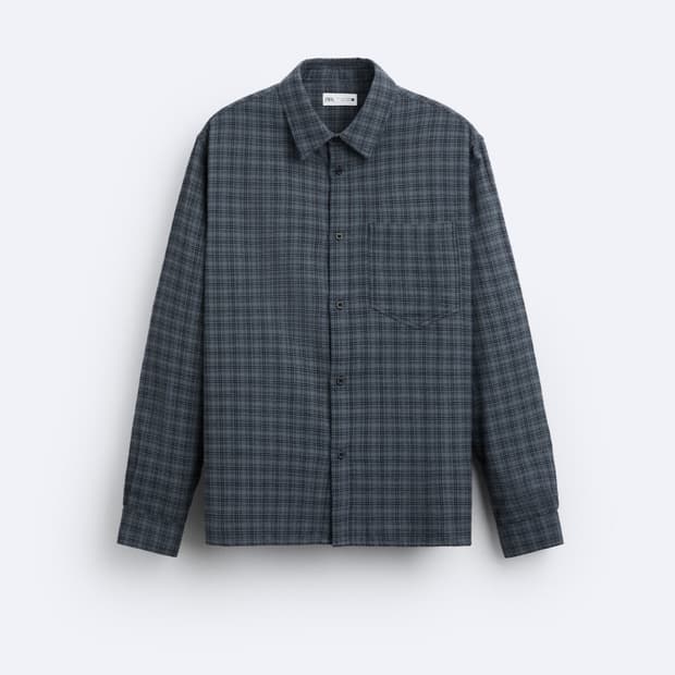 자라 크롭 체크 셔츠 블루 M사이즈