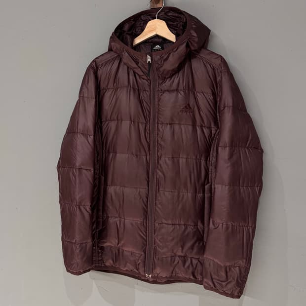 아디다스 버건디 라이트 후드 푸퍼자켓 