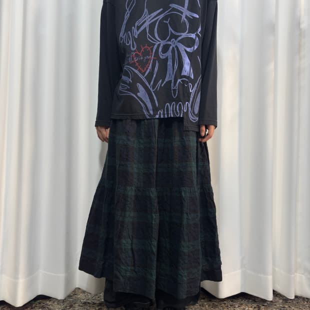 check mori long skirt