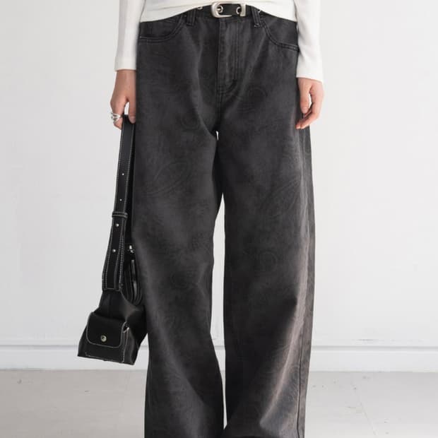 Paisley Cotton Wide Pants Charcoal