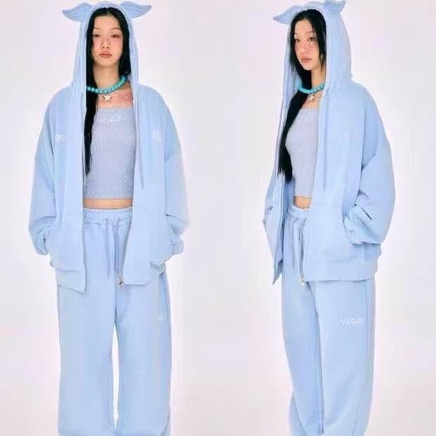 예그 yegg 윙 날개 후드집업 팬츠 스카이블루 하늘색 셋업