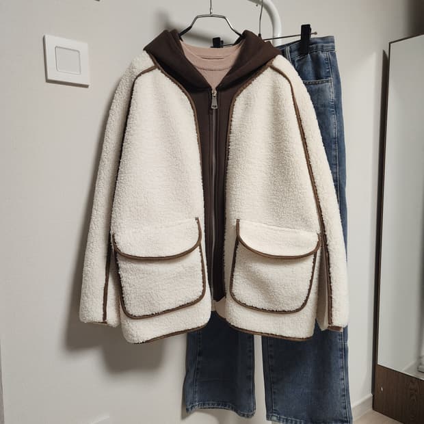 뽀글이 후드 짚업 점퍼 