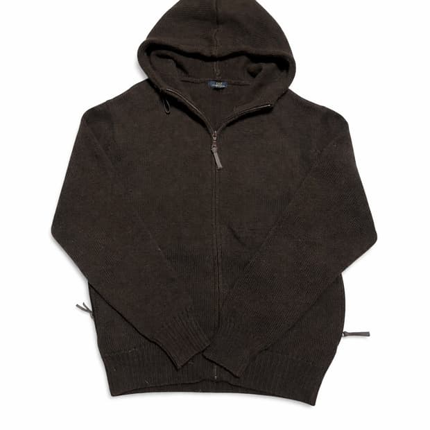 JPN 00s 일본 빈티지 퍼스널마크 울100 브라운 니트 후드집업 M