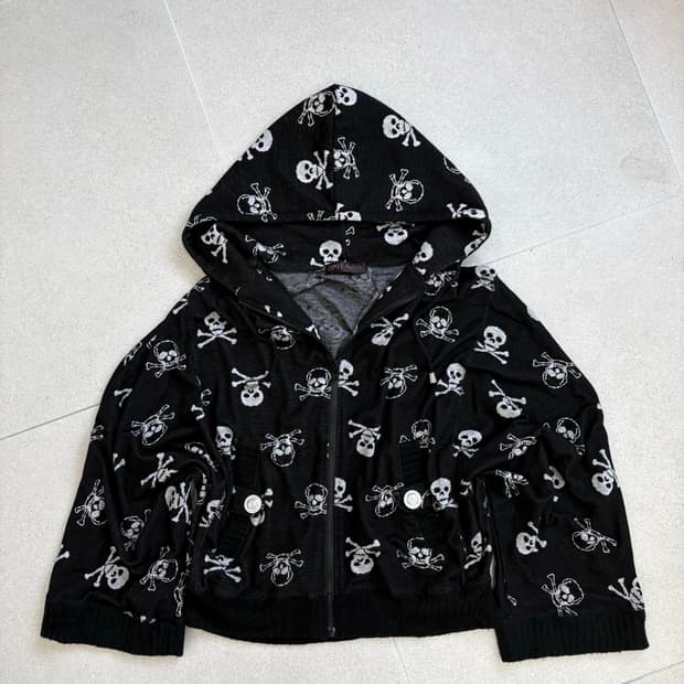 스컬 오버핏 후드집업