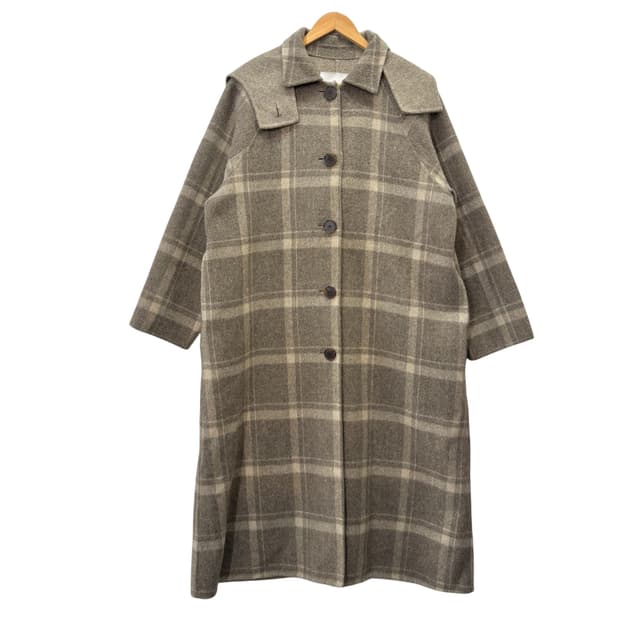 르 Le 핸드메이드 울 체크 후드 코트