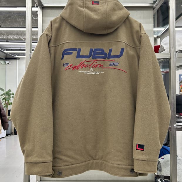 Fubu 00s 엠브로이더리 울 후드 자켓 베이지