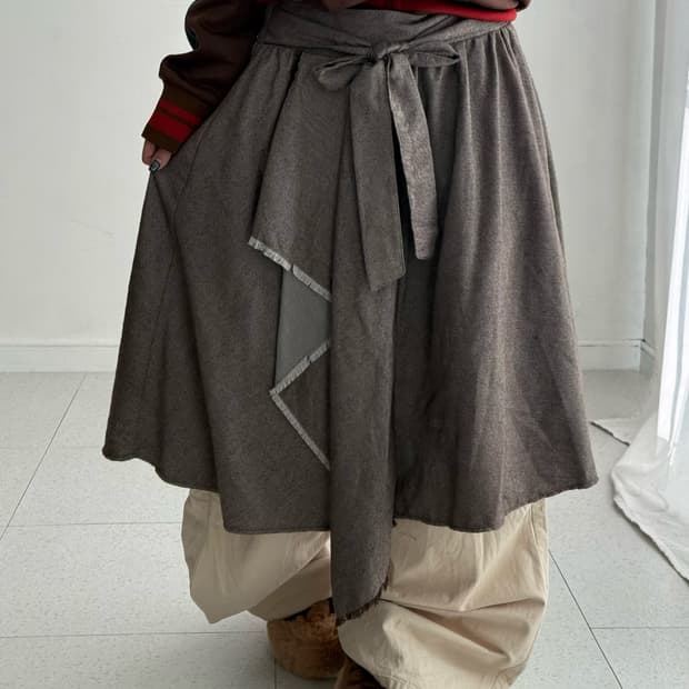 빈티지 브라운 리본 스커트