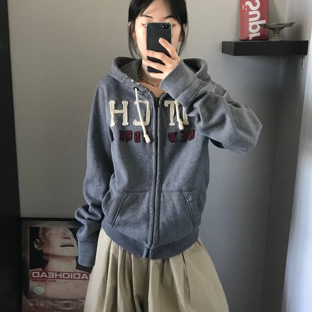 아베크롬비 자수 로고 그레이 후드집업