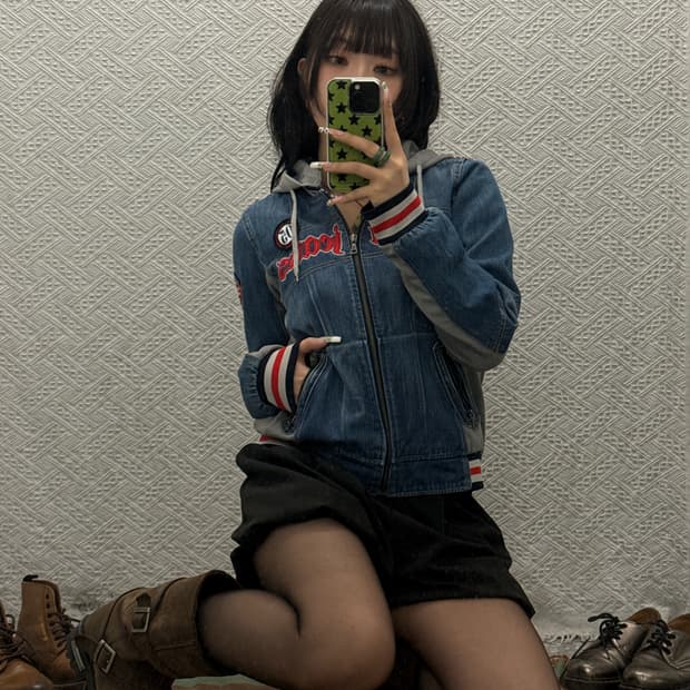 푸부 FUBU 올드스쿨 Y2K 키치 패치워크 데님 후드집업 K0175
